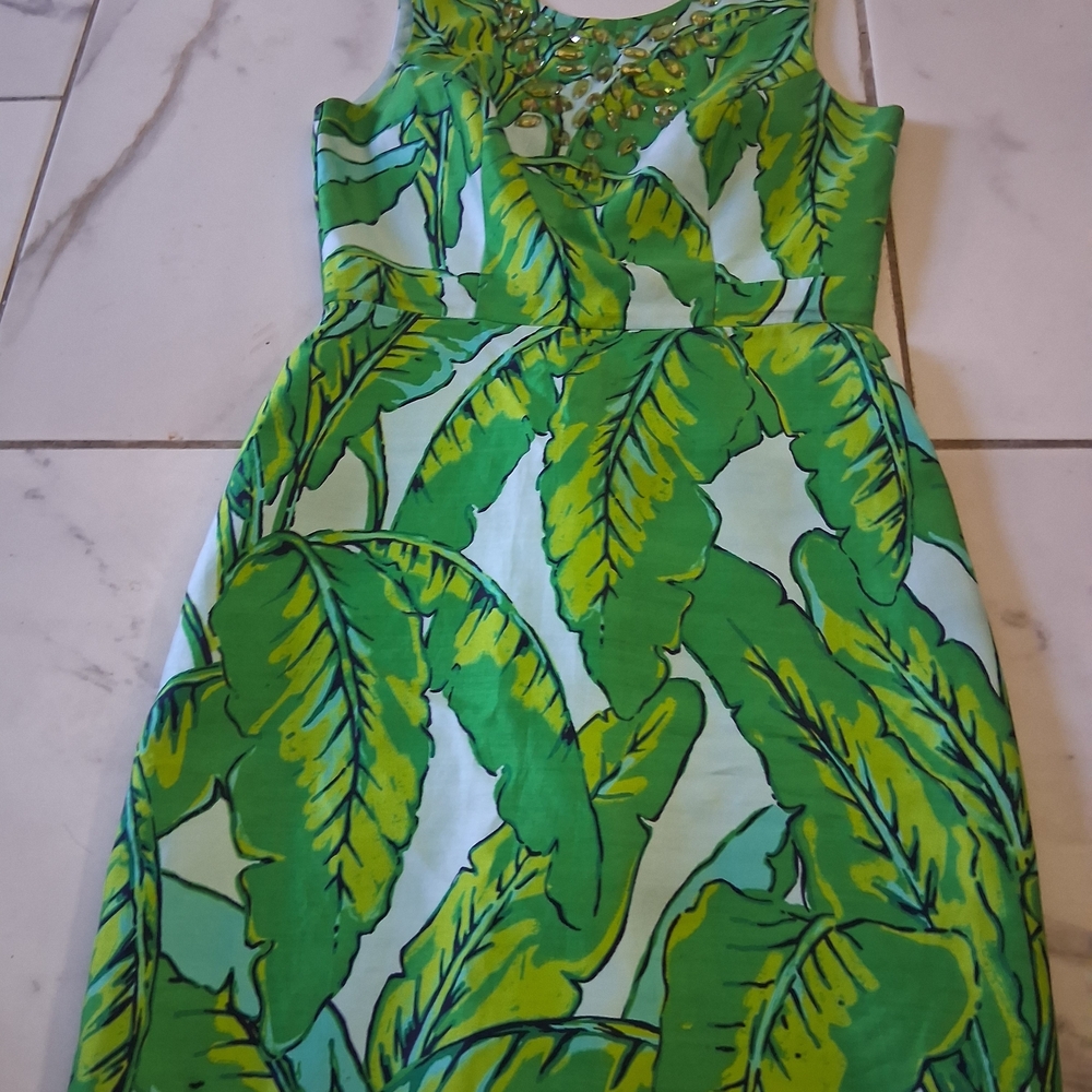 Vineyard Vines Green Leaf Midi Dress Silk Blend - Picture 4 of 13